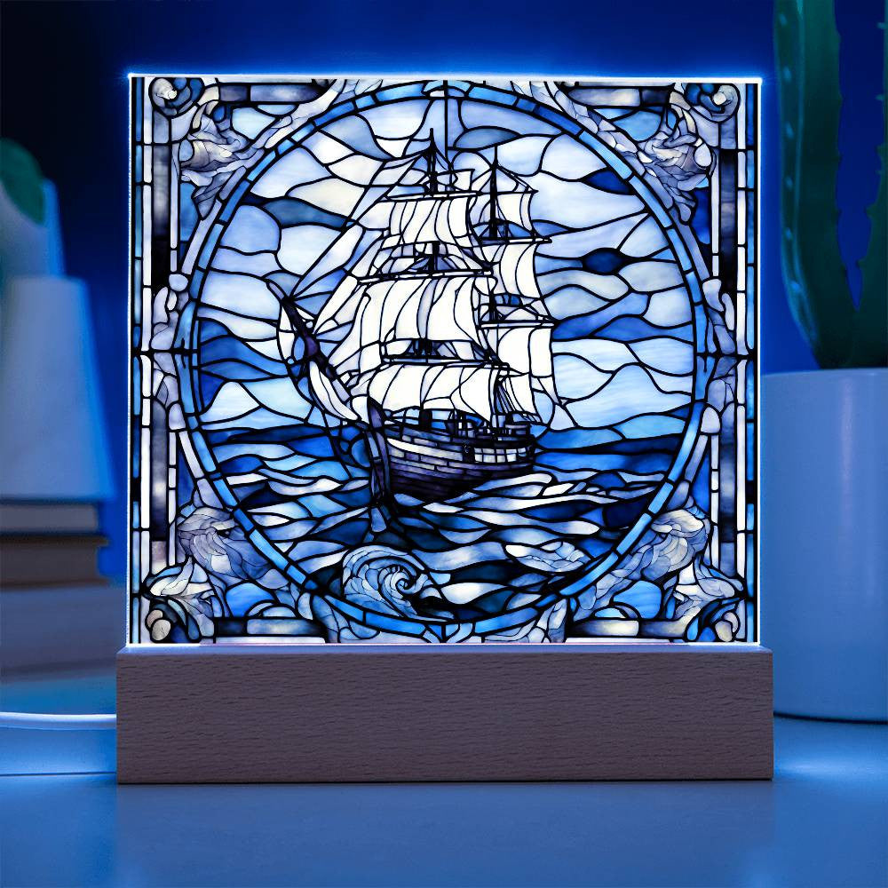 Ship Faux Stained Glass Acrylic Plaque-[Heartfelt Family Gift]