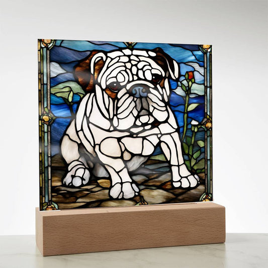 Bulldog Acrylic Bedside Lamp, English Bulldog Acrylic Plaque, Frenchie Home Decor,  Gift for French English Bulldog owner, Dog lover gift, Faux Stained Glass, Frenchie Picture-[Heartfelt Family Gift]