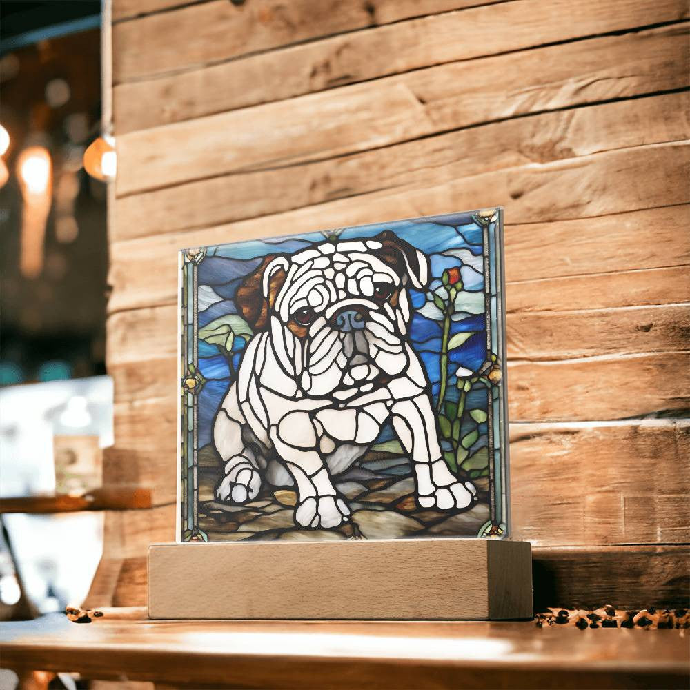 Bulldog Acrylic Bedside Lamp, English Bulldog Acrylic Plaque, Frenchie Home Decor,  Gift for French English Bulldog owner, Dog lover gift, Faux Stained Glass, Frenchie Picture-[Heartfelt Family Gift]
