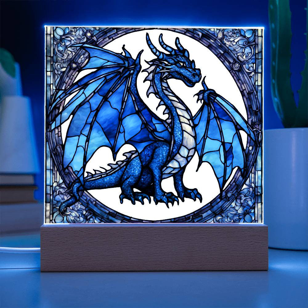 Dragon Faux Stained Glass Plaque - Medieval Nightlight and Fantasty Gift for Dragon Lovers - Gothic Home Decor-[Heartfelt Family Gift]