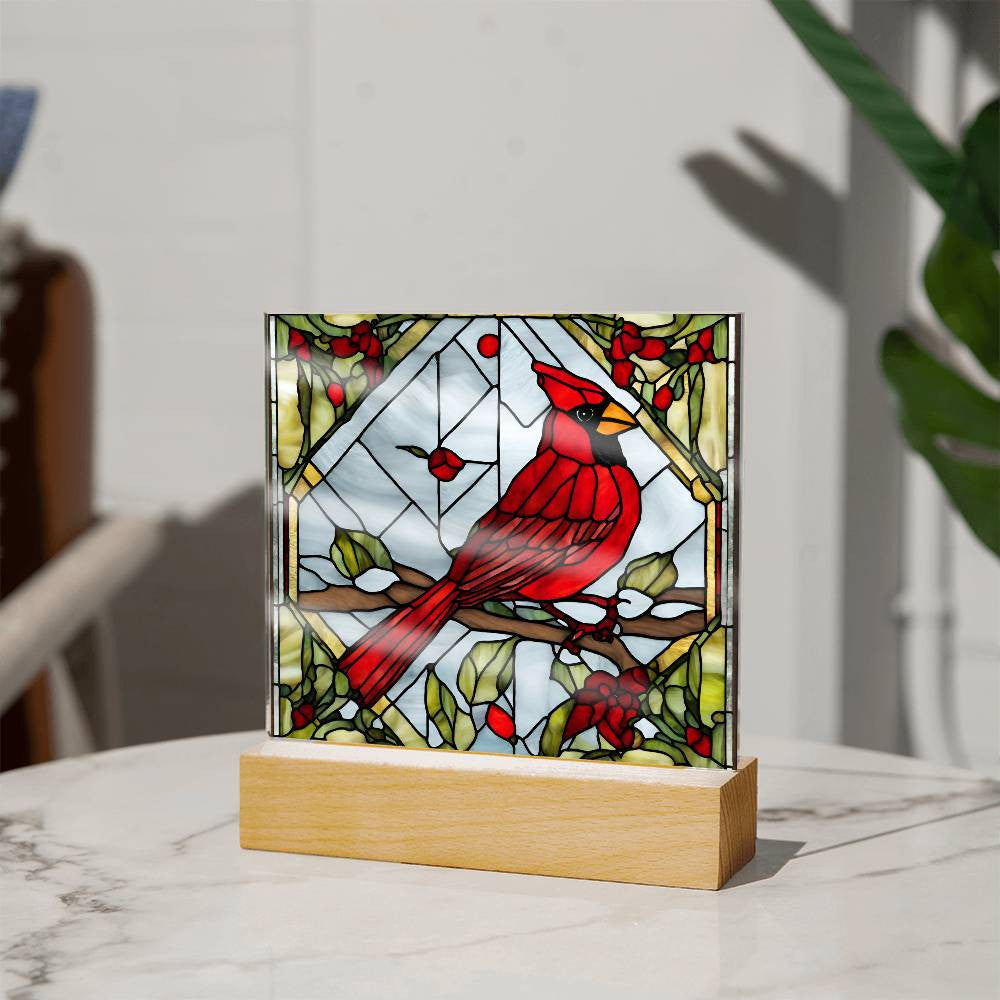Faux Stained Glass Cardinal Acrylic Plaque Memorial and Remembrance Gift for Loss of Loved One Home Decor for Cardinal Lovers Red Bird-[Heartfelt Family Gift]