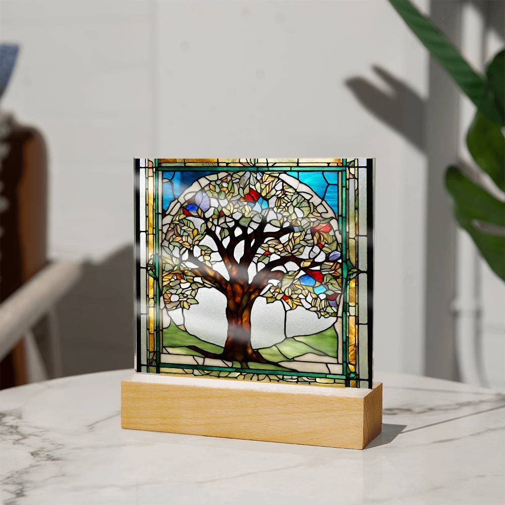 Tree of Life LED Stained Glass Plaque  Sobriety  Recovery Gift  Transplant Survivor  Home Decor Nightlight-[Heartfelt Family Gift]
