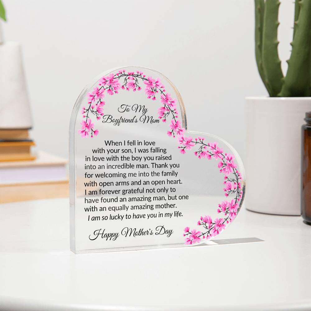 To My Boyfriends Mom Acrylic Heart Plaque Gift-[Heartfelt Family Gift]