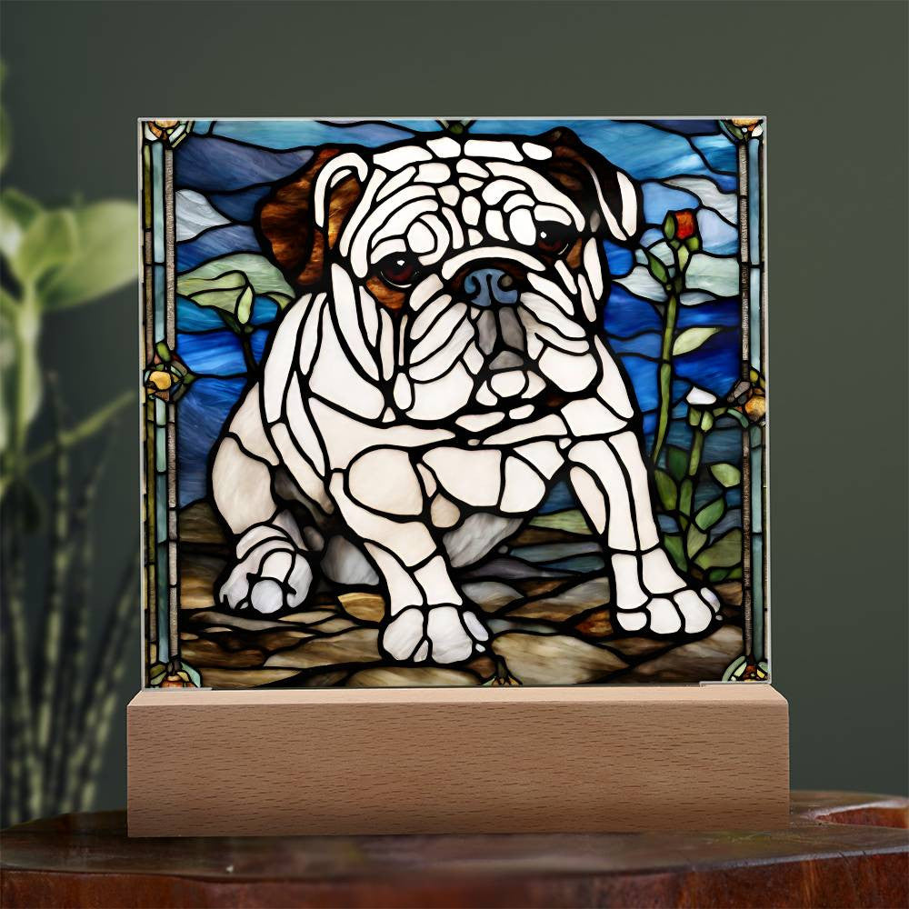 Bulldog Acrylic Bedside Lamp, English Bulldog Acrylic Plaque, Frenchie Home Decor,  Gift for French English Bulldog owner, Dog lover gift, Faux Stained Glass, Frenchie Picture-[Heartfelt Family Gift]