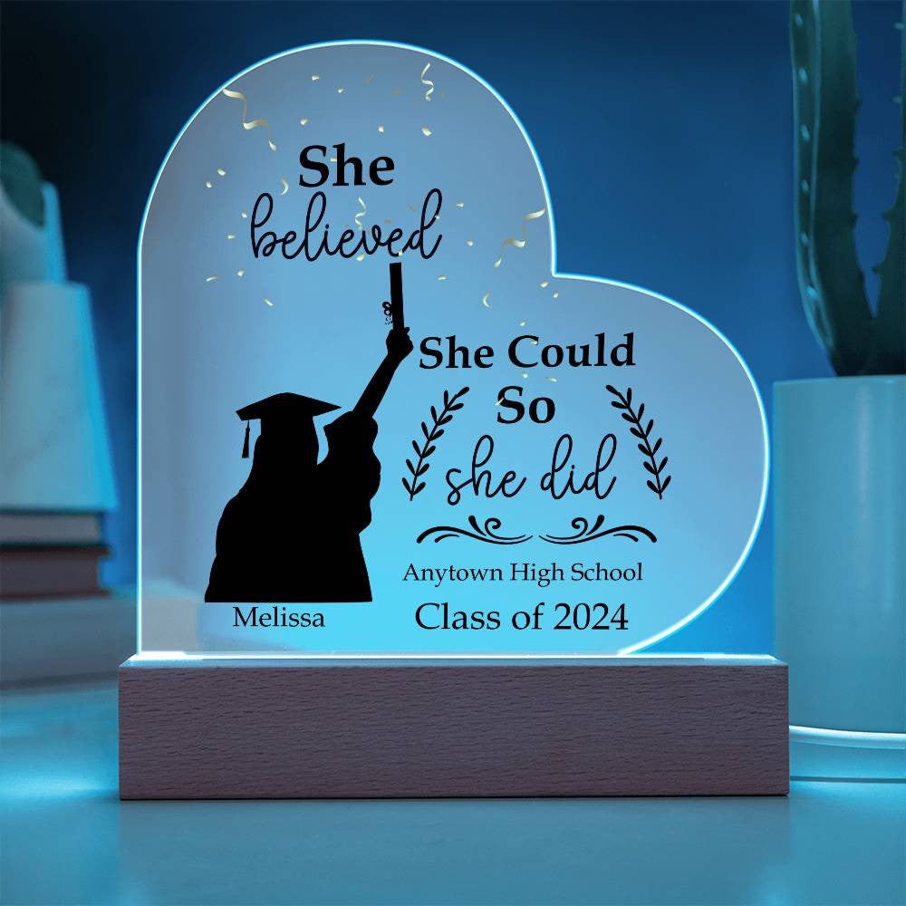 Personalized Graduation Gift for Her - LED Acrylic Heart Plaque-[Heartfelt Family Gift]