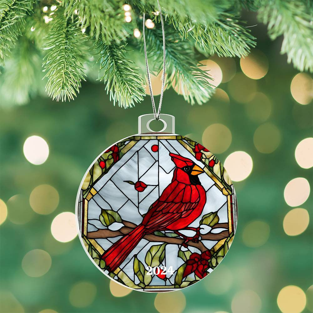 Cardinal Acrylic Christmas Tree Ornament-[Heartfelt Family Gift]