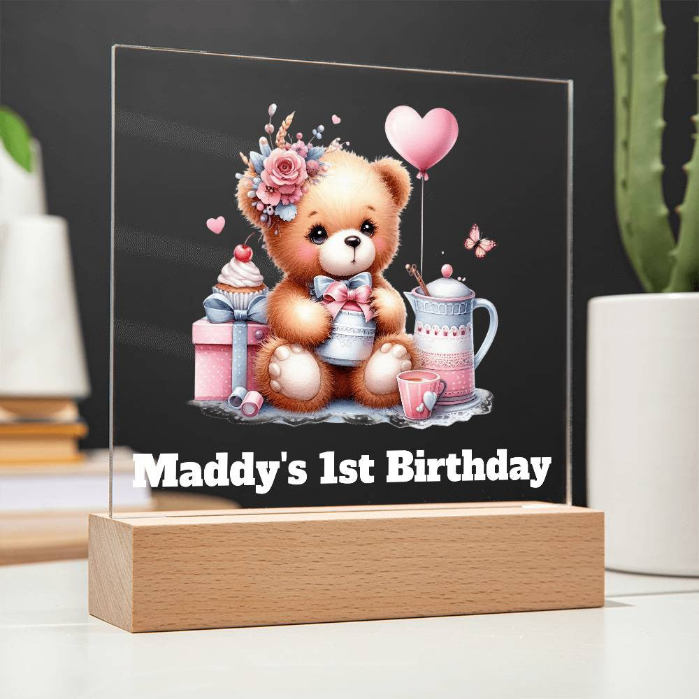 1st Birthday Teddy Bear Sign Night Light-[Heartfelt Family Gift]