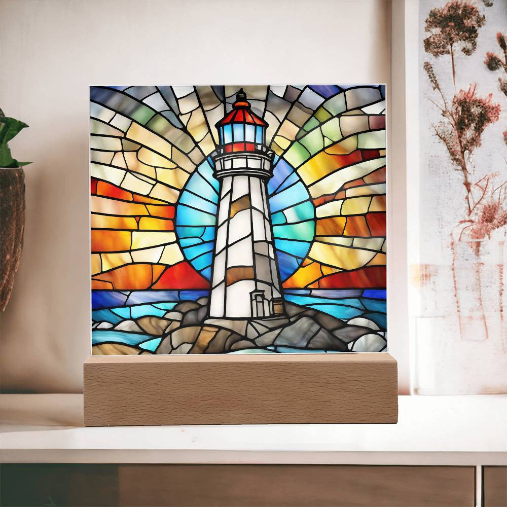 Lighthouse Faux Stained Glass Acrylic Plaque For Beach House Decoration Gift For Birthday Present Home Decor New Home-[Heartfelt Family Gift]