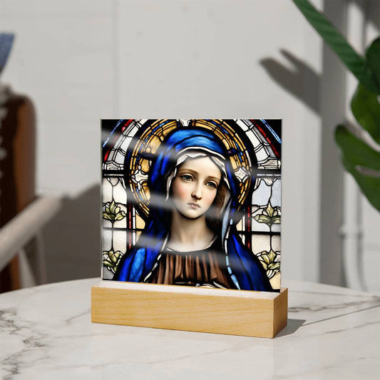 Faux Stained Glass Virgin Mary Acrylic Plaque with LED Nightlight - Religious Home Decor-[Heartfelt Family Gift]
