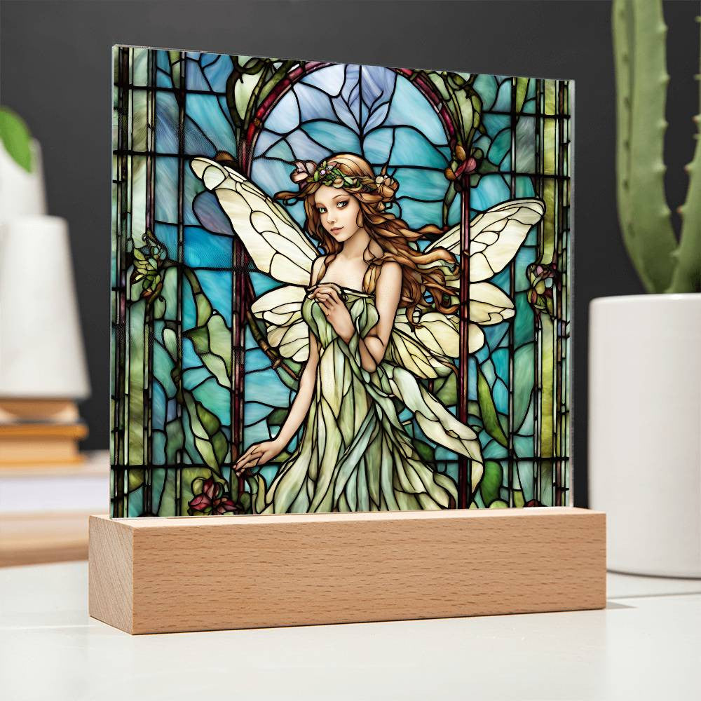 Fairy Faux Stained Glass Acrylic Plaque Gift For Fantasy Lover Gift Winged Fairy Nightlight For Mythical Creature Decoration Birthday Girls-[Heartfelt Family Gift]