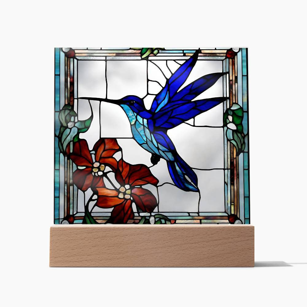 Stained Glass Hummingbird Flowers LED Plaque - Perfect Gift for Bird  Poppy Lovers-[Heartfelt Family Gift]