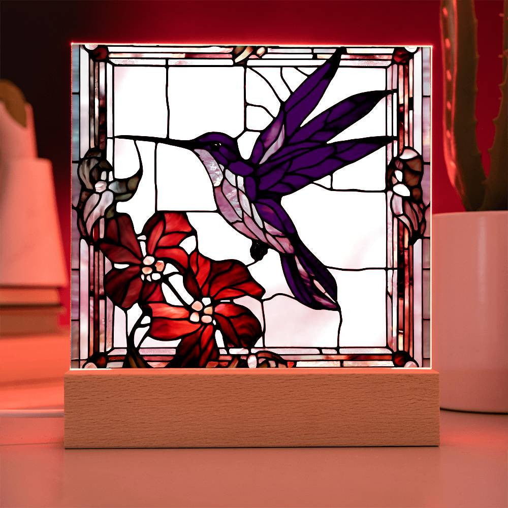 Stained Glass Hummingbird Flowers LED Plaque - Perfect Gift for Bird  Poppy Lovers-[Heartfelt Family Gift]
