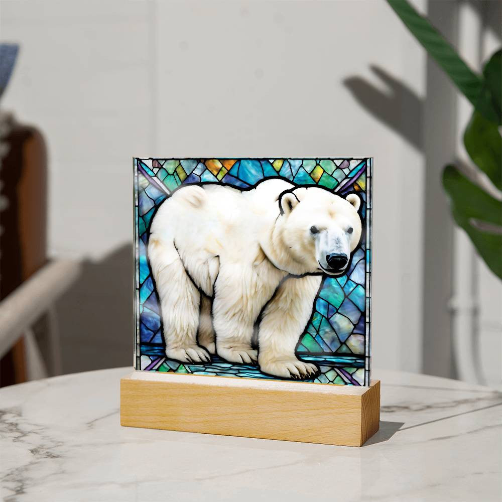Polar Bear Faux Stained Glass LED Plaque-[Heartfelt Family Gift]