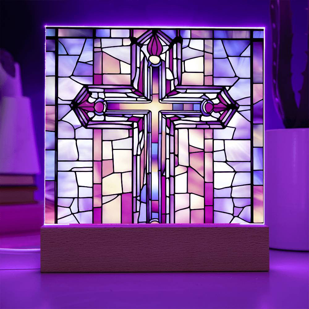 Biblical Cross Faux Stained Glass - Christian Religious Gift for Catholic 1st Communion Baptism and Loss of Loved Ones-[Heartfelt Family Gift]