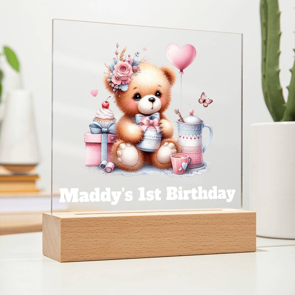 1st Birthday Teddy Bear Sign Night Light-[Heartfelt Family Gift]