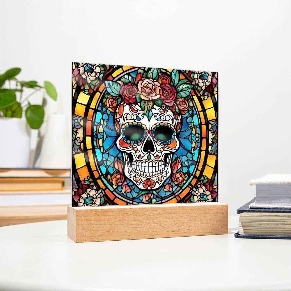 Sugar Skull Acrylic Square Plaque Halloween Decoration-[Heartfelt Family Gift]