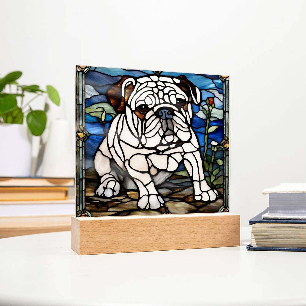 Bulldog Acrylic Bedside Lamp, English Bulldog Acrylic Plaque, Frenchie Home Decor,  Gift for French English Bulldog owner, Dog lover gift, Faux Stained Glass, Frenchie Picture-[Heartfelt Family Gift]
