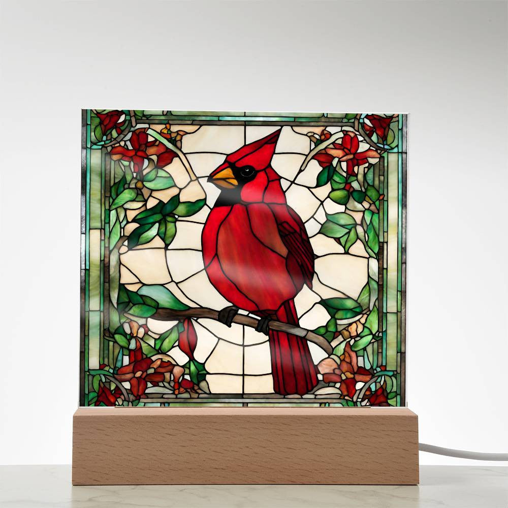 Faux Stained Glass Cardinal Acrylic Plaque Memorial and Remembrance Gift for Loss of Loved One Home Decor for Cardinal Lovers Red Bird-[Heartfelt Family Gift]
