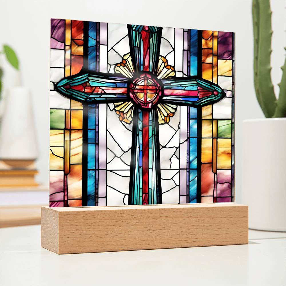 Biblical Cross Faux Stained Glass Gift - Perfect for Christian Religious Occasions like 1st Communion Baptism or Loss of a Loved One-[Heartfelt Family Gift]