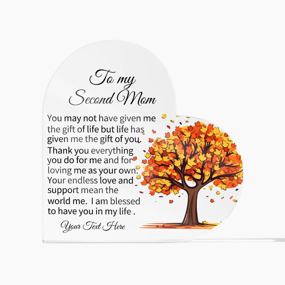 To My Second Mom Acrylic Heart Plaque-[Heartfelt Family Gift]
