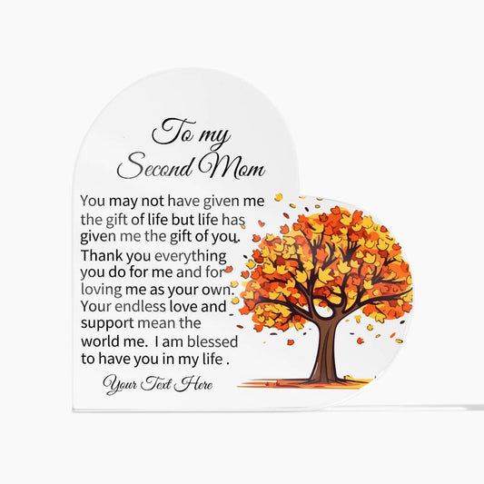 To My Second Mom Acrylic Heart Plaque-[Heartfelt Family Gift]