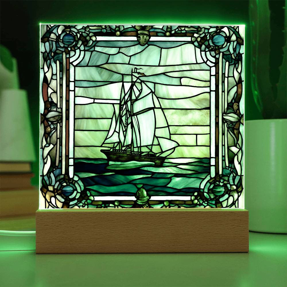 Nautical Faux Stained Glass Acrylic Square Plaque-[Heartfelt Family Gift]