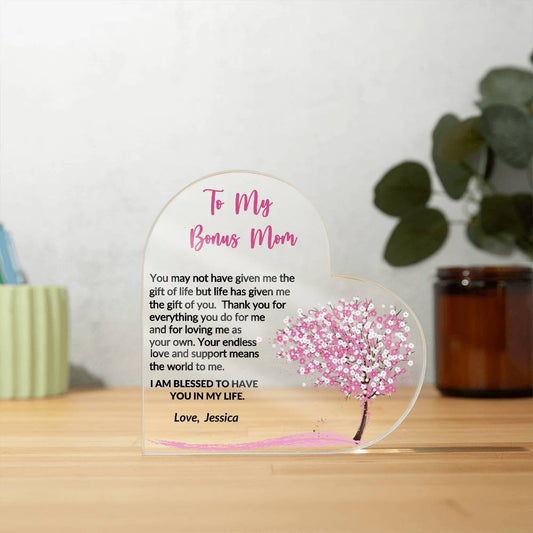 Bonus Mom Gift Acrylic Heart Plaque-[Heartfelt Family Gift]
