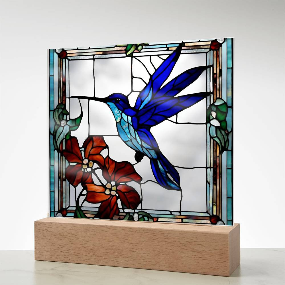Stained Glass Hummingbird Flowers LED Plaque - Perfect Gift for Bird  Poppy Lovers-[Heartfelt Family Gift]