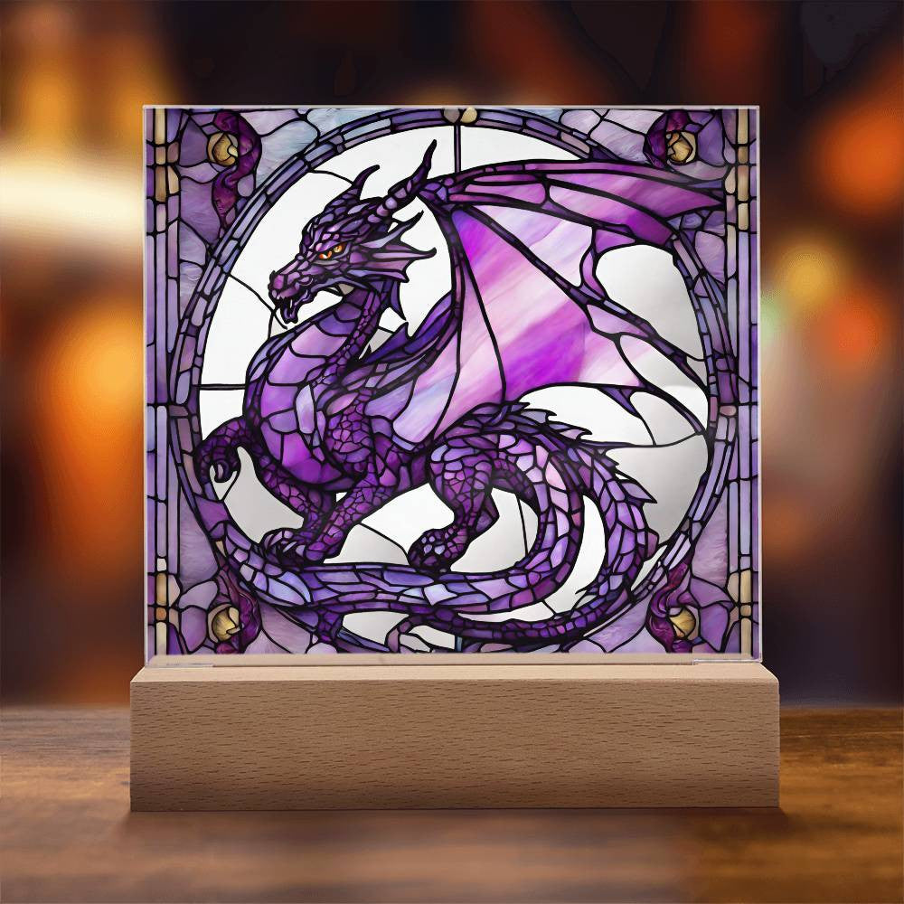 Dragon Faux Stained Glass Plaque - Medieval Nightlight and Fantasty Gift for Dragon Lovers - Gothic Home Decor-[Heartfelt Family Gift]