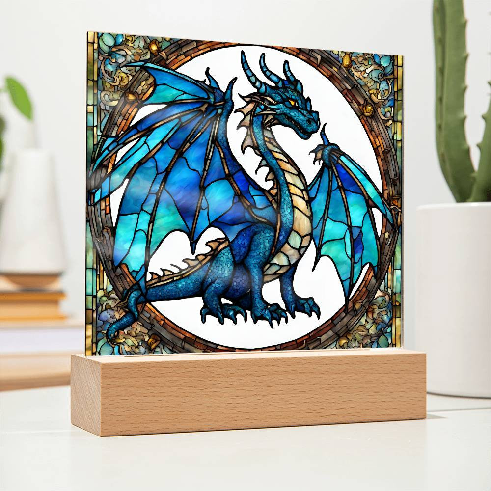 Dragon Faux Stained Glass Plaque - Medieval Nightlight and Fantasty Gift for Dragon Lovers - Gothic Home Decor-[Heartfelt Family Gift]