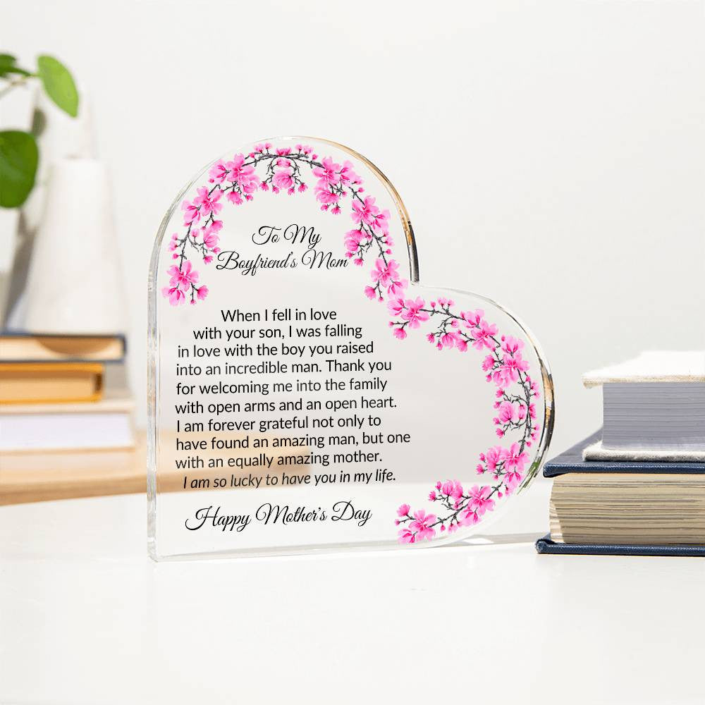To My Boyfriends Mom Acrylic Heart Plaque Gift-[Heartfelt Family Gift]