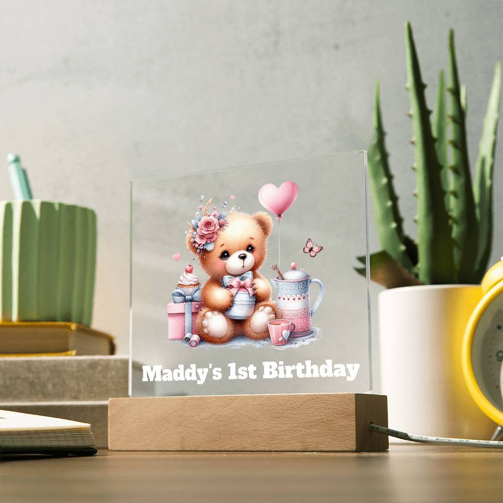 1st Birthday Teddy Bear Sign Night Light-[Heartfelt Family Gift]