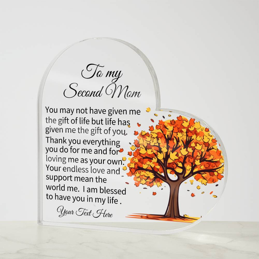 To My Second Mom Acrylic Heart Plaque-[Heartfelt Family Gift]