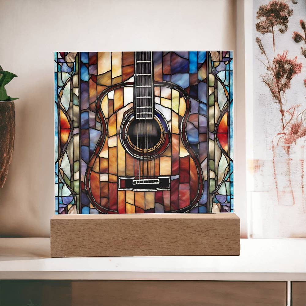 Acrylic Guitar Stained Glass Acrylic Plaque, Guitar Nightlight, Guitar Lover Gift, Guitar Player Gift, Guitar Picture Plaque-[Heartfelt Family Gift]