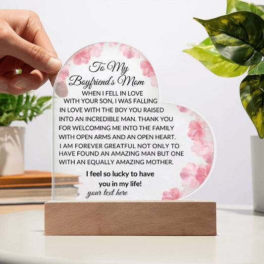 To my boyfriends mom led acrylic heart plaque gift-[Heartfelt Family Gift]