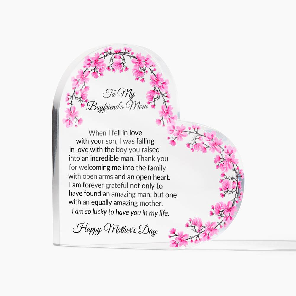 To My Boyfriends Mom Acrylic Heart Plaque Gift-[Heartfelt Family Gift]