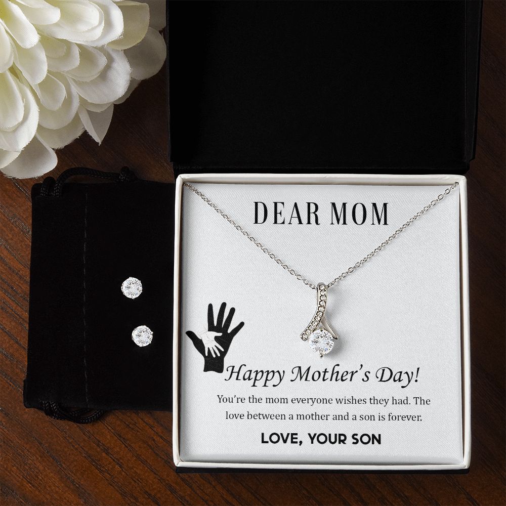 The Love Between a Mother and Son Alluring Beauty Necklace Earring Set-[Heartfelt Family Gift]