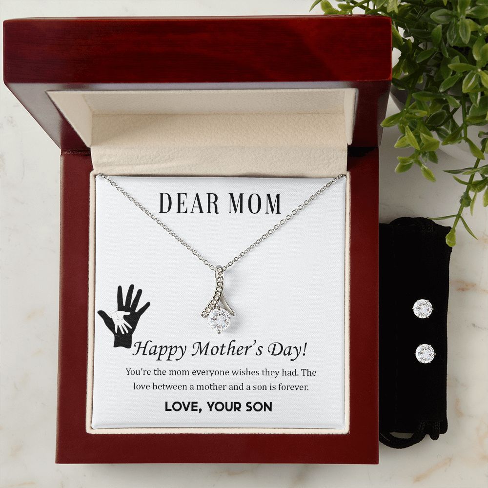 The Love Between a Mother and Son Alluring Beauty Necklace Earring Set-[Heartfelt Family Gift]