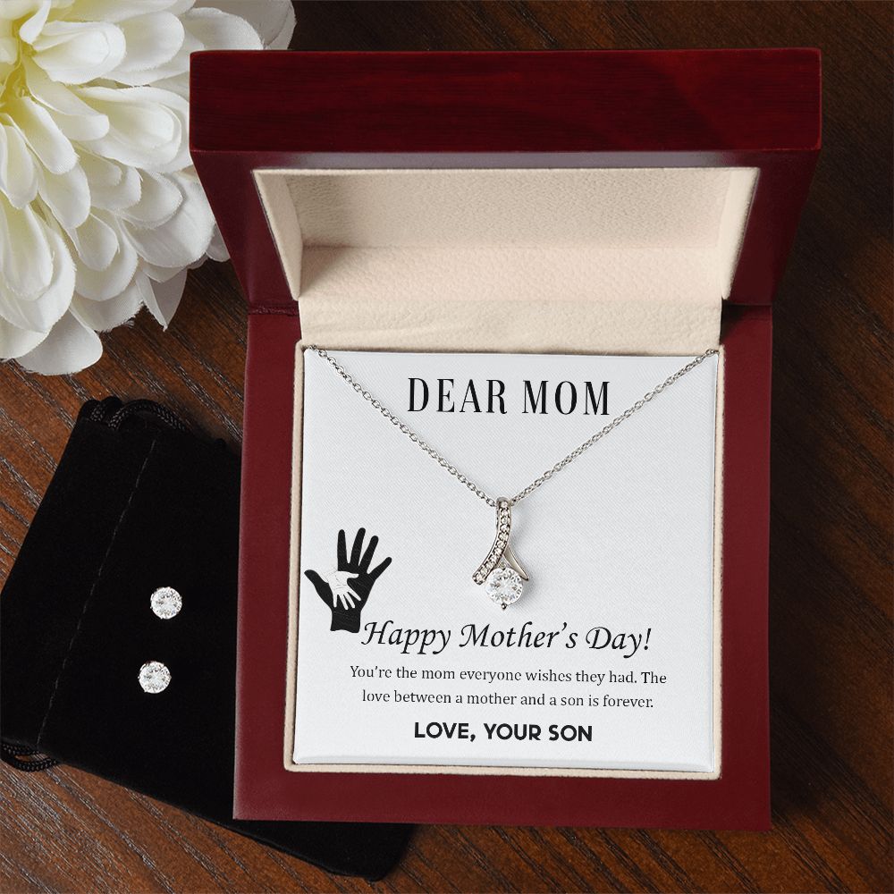 The Love Between a Mother and Son Alluring Beauty Necklace Earring Set-[Heartfelt Family Gift]