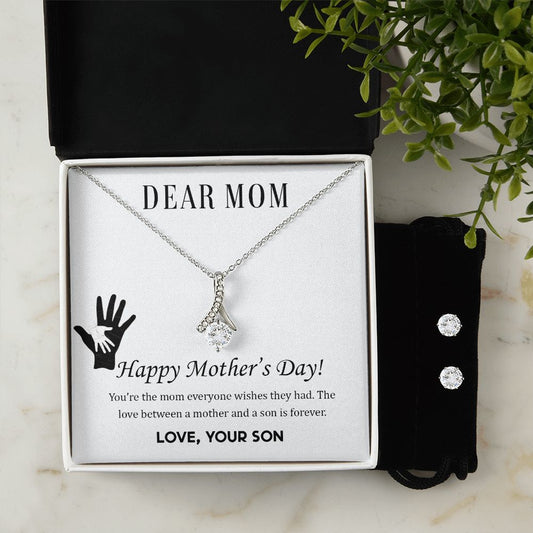 The Love Between a Mother and Son Alluring Beauty Necklace Earring Set-[Heartfelt Family Gift]