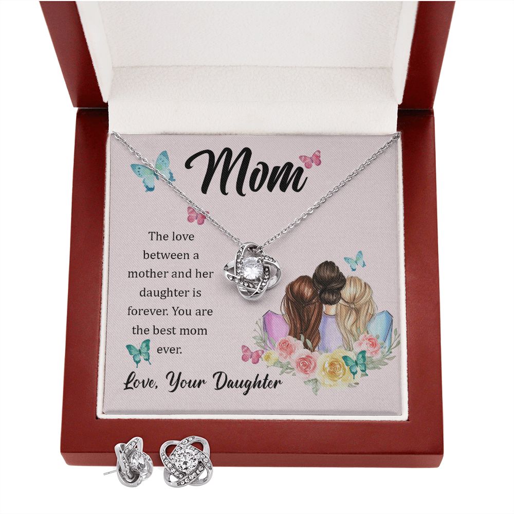 The Love Between A Mother And Her Daughter Is Forever Love Knot Necklace And Earring Set-[Heartfelt Family Gift]
