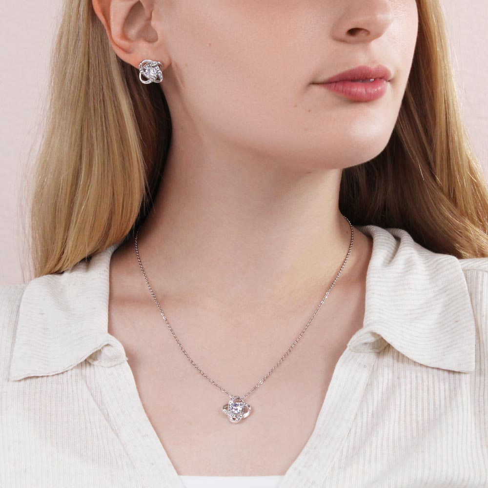 The Love Between A Mother And Her Daughter Is Forever Love Knot Necklace And Earring Set-[Heartfelt Family Gift]