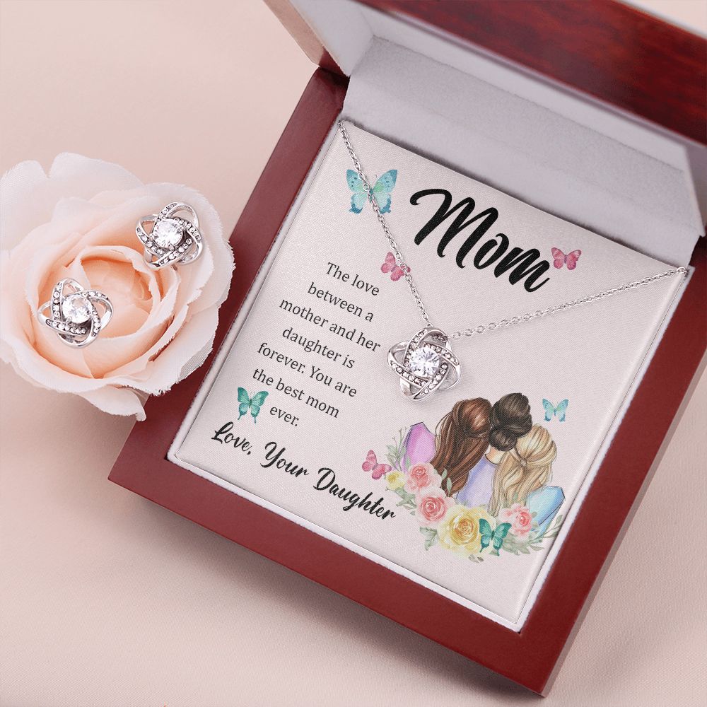 The Love Between A Mother And Her Daughter Is Forever Love Knot Necklace And Earring Set-[Heartfelt Family Gift]
