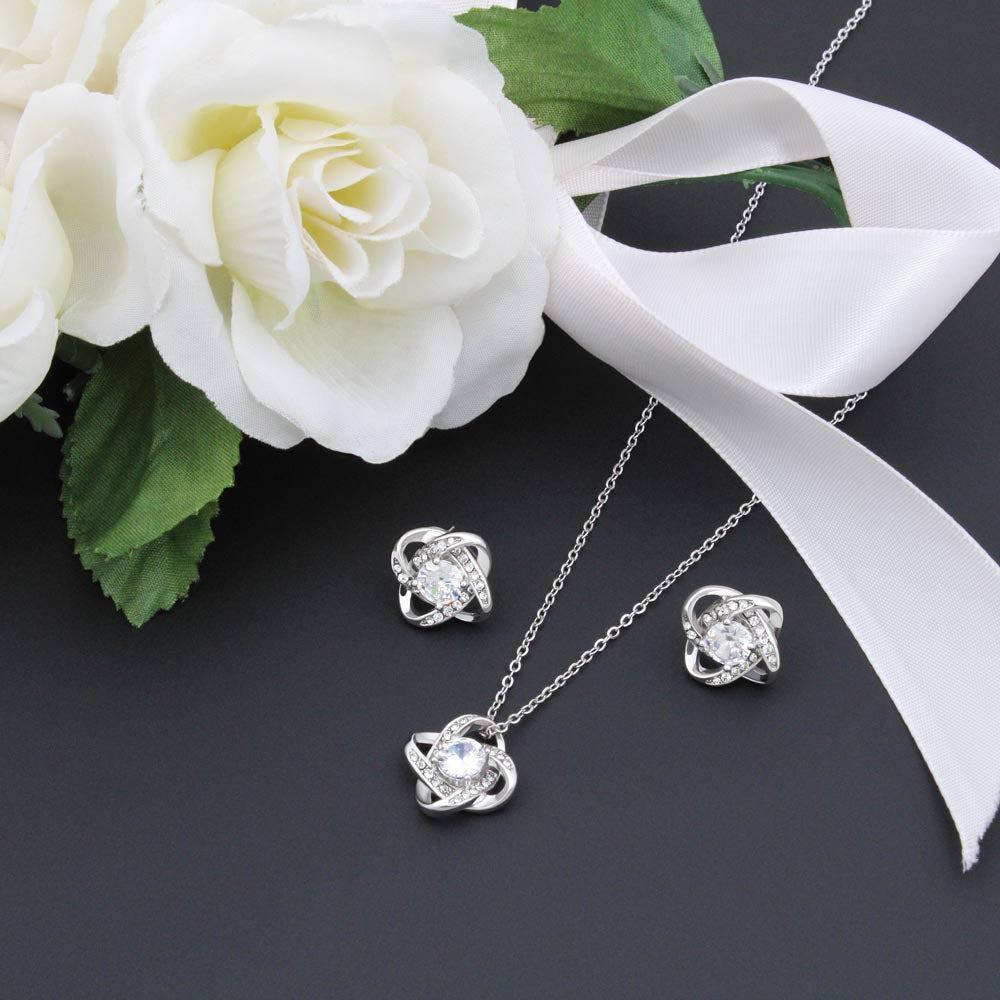 The Love Between A Mother And Her Daughter Is Forever Love Knot Necklace And Earring Set-[Heartfelt Family Gift]