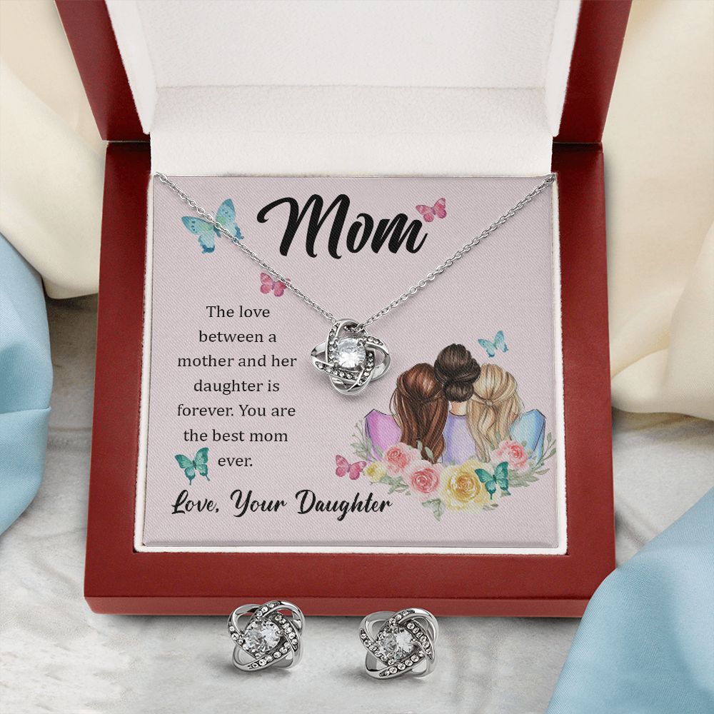 The Love Between A Mother And Her Daughter Is Forever Love Knot Necklace And Earring Set-[Heartfelt Family Gift]