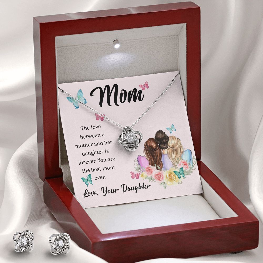 The Love Between A Mother And Her Daughter Is Forever Love Knot Necklace And Earring Set-[Heartfelt Family Gift]