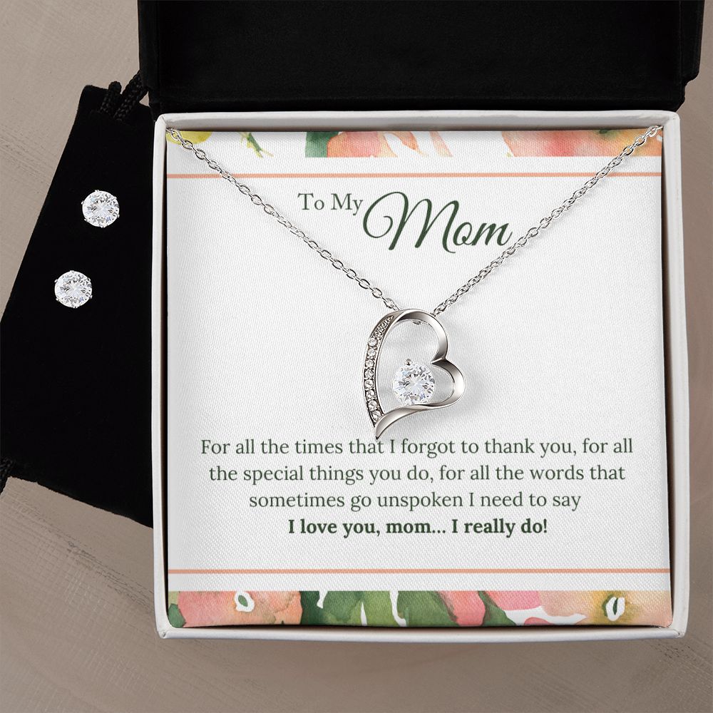 To My Mom  I Love You, I Really Do Forever Love Necklace Earring Set-[Heartfelt Family Gift]