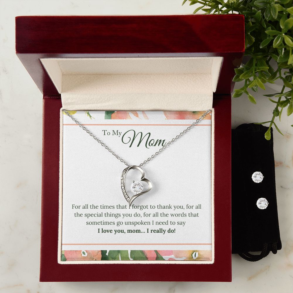 To My Mom  I Love You, I Really Do Forever Love Necklace Earring Set-[Heartfelt Family Gift]