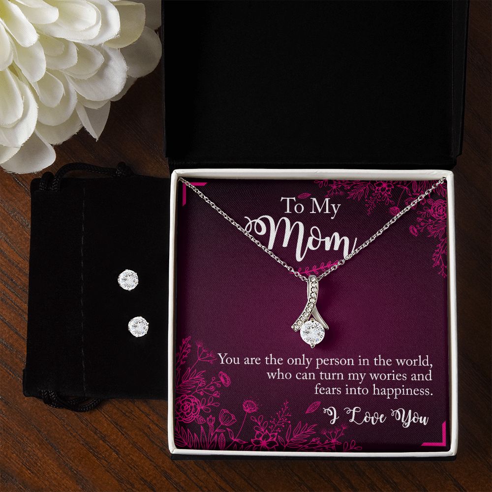 To My Mom You Are The Person Alluring Beauty Necklace Earring Set-[Heartfelt Family Gift]
