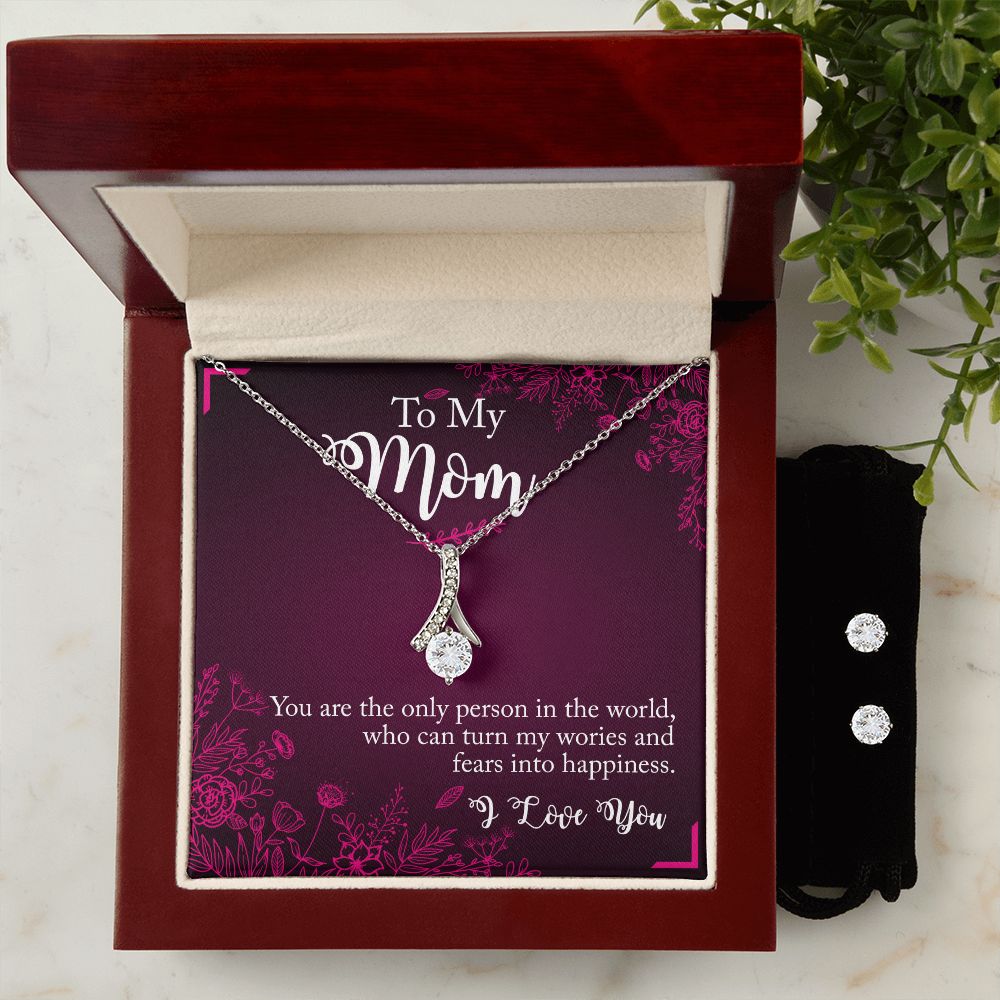 To My Mom You Are The Person Alluring Beauty Necklace Earring Set-[Heartfelt Family Gift]
